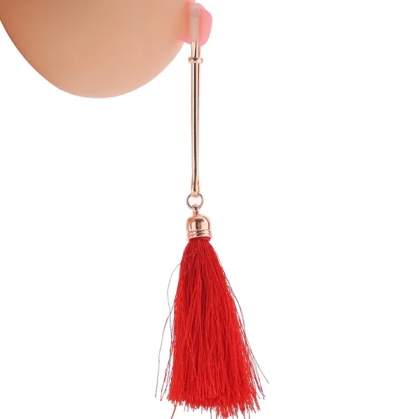 Bound Adjustable T1 Tassel Nipple Clamps by NS Novelties - Rose Gold & Red