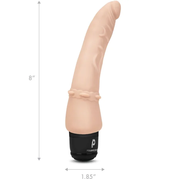 Powercocks Slim Anal Realistic Silicone Waterproof Rechargeable 7" Vibrator - Vanilla