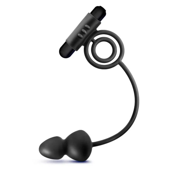 Anal Adventures - Platinum - Silicone Anal Ball  With Vibrating C-Ring - Black