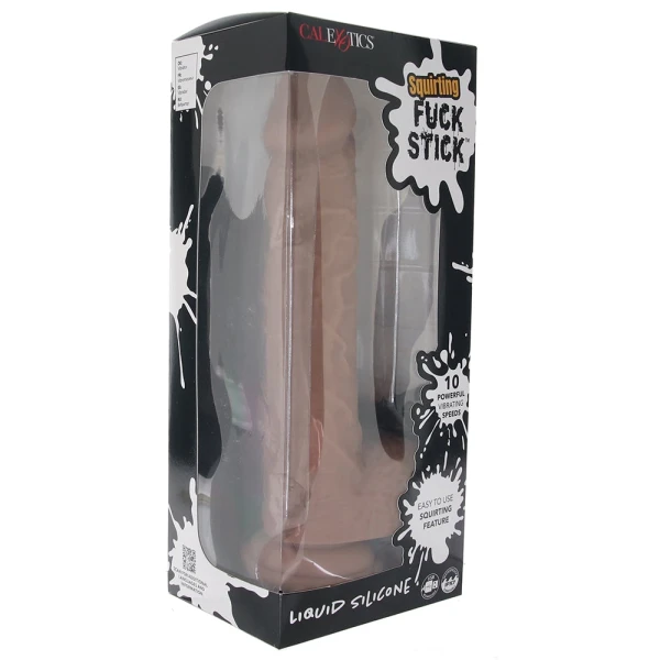 Squirting Fuck Stick 9" Vibrating Realistic Silicone Suction Cup Dildo By CalExotics - Caramel