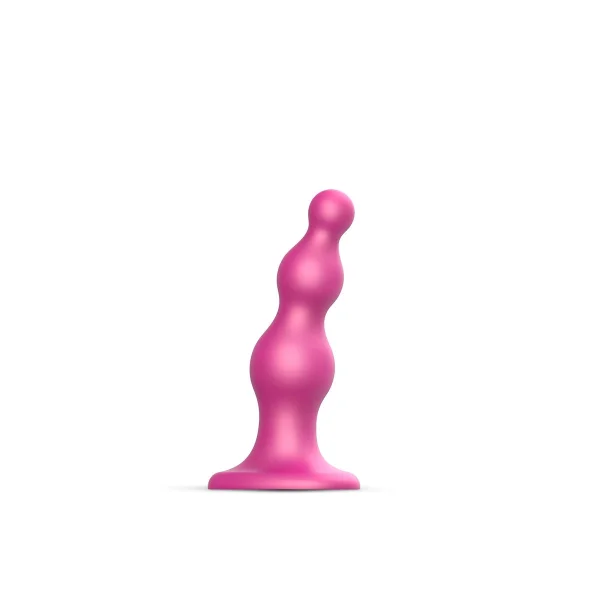 Strap-on-Me Hybrid Collection Beads Silicone Suction Cup Dildo - S Metallic Raspberry Pink