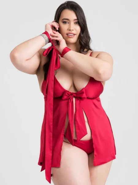 Lovehoney Plus Size Unwrap Me Red Satin Babydoll Gift Set