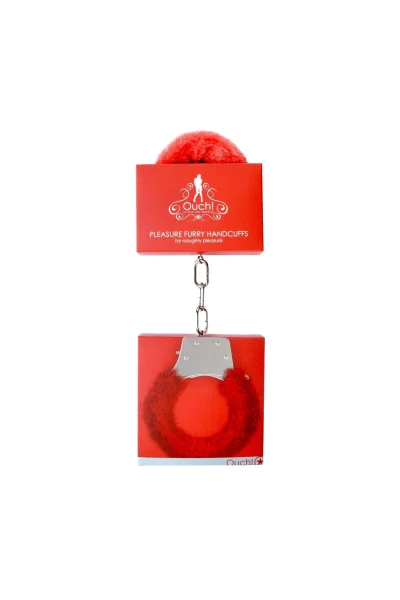 Pleasure Handcuffs Furry - Red