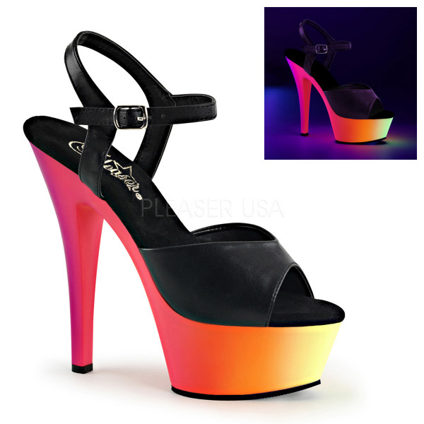 6 inch Heel, 1 3/4 inch PF Ankle Strap Sandal, Neon UV Reactive