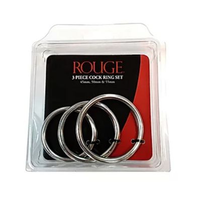 Stainless Steel Stainless Steel 3 Piece Cock Ring Set 55mm 50mm 45mm In Clamshell