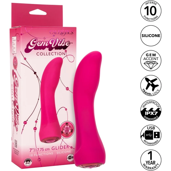 Gem Vibe Collection 7" Glider Rechargeable Waterproof Silicone G-Spot Vibrator By CalExotics - Pink