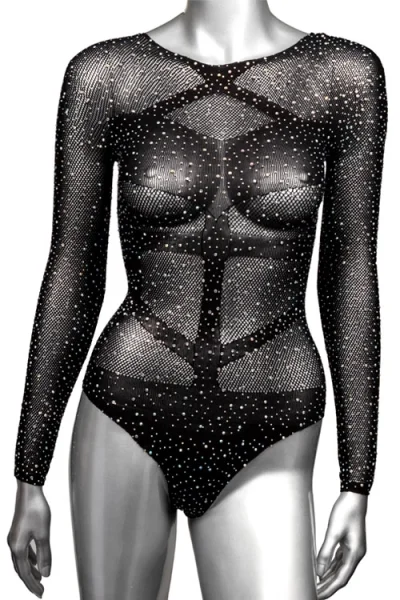 California Exotic Radiance - Long Sleeve Mesh Bodysuit with Rhinestone Accents