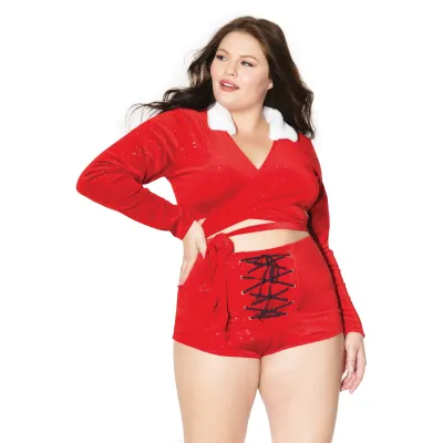 Plus Size Velvet Sparkle Fur Santa Shorts
