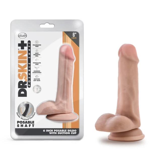 Dr. Skin Plus Posable Dildo With Balls 6 In. Vanilla