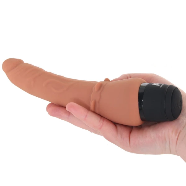 Powercocks Slim Anal Realistic Silicone Waterproof Rechargeable 7" Vibrator - Caramel