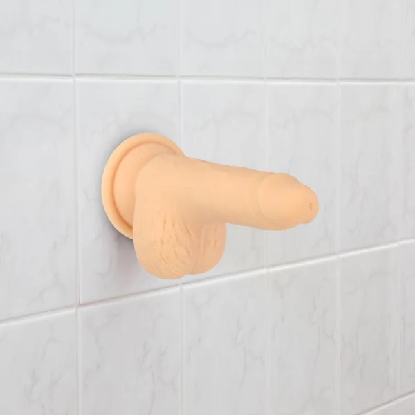 Naked Addiction Thrusting 6.5" Silicone Suction Cup Dildo With Balls - Vanilla