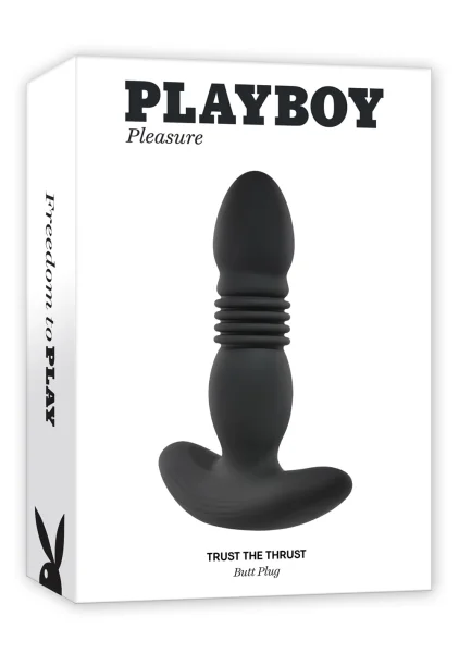 Playboy Pleasure Trust The Thrust Rechargeable Silicone Thrusting Anal Plug With Remote - Black