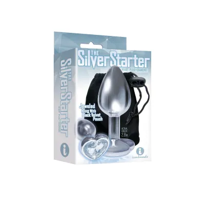 The 9 s the Silver Starter Heart Bejeweled Stainless Steel Plug Diamond