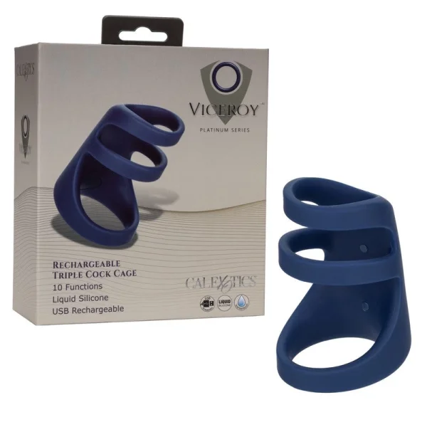 Viceroy Platinum Series Silicone Rechargeable Triple Cock Cage Vibrating Cock Ring By CalExotics
