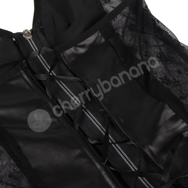 Cherry Banana Black Faux Leather Dress With Zipper Front & Tie-up Back