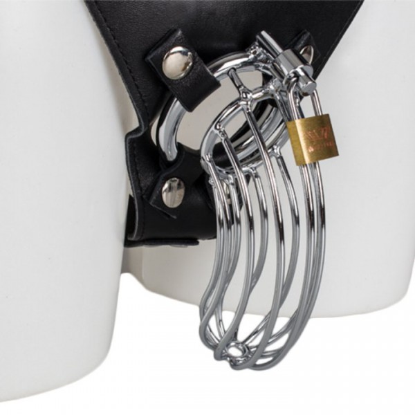 Bondara Luxe Leather Male Chastity Harnes with Cock Cage — image 4 of 4
