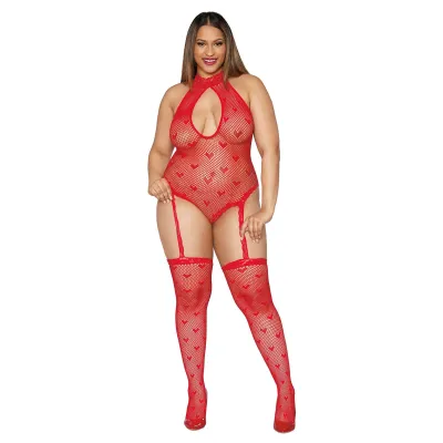 Teddy Bodystocking Queen Size Lipstick Red