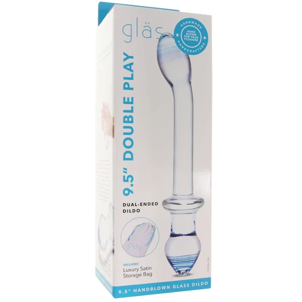 Gläs 9.5" Double Play Dual-Ended Glass Dildo & Butt Plug - Clear & Blue
