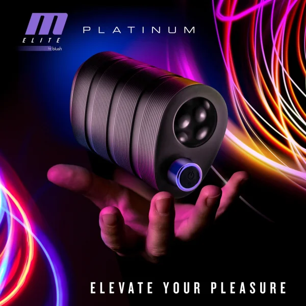M Elite Platinum Strok Vibrating Rechargeable Silicone Double Ended Penis Masturbator By Blush - Black