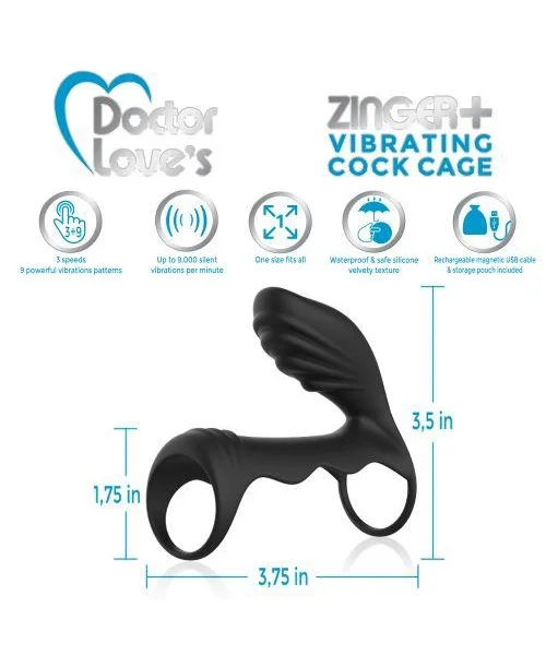 Doctor Love Zinger+ Vibrating Rechargeable Cock Cage Black — image 6 of 8