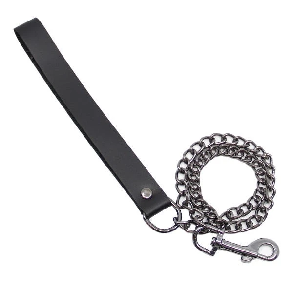Love in Leather Chain Lead with Smooth Leather Hand Strap