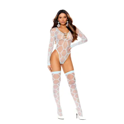Long Sleeve Teddy and Stockings One Size Light Aqua