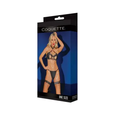 Black Label Bra G string Leg Garters With Adjustable Choker With Hook Closure Black rose Gold Os