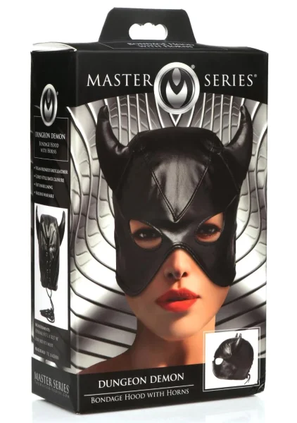 Master Series Dungeon Demon Bondage Hood with Horns