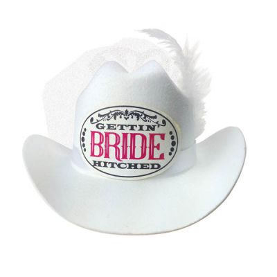 Bride Cowboy Hat with Veil White Hen s Party Novelty