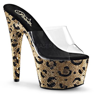 7 inches Heel 2 3 4 inches PF Slide w RS in Leopard Skin Pattern