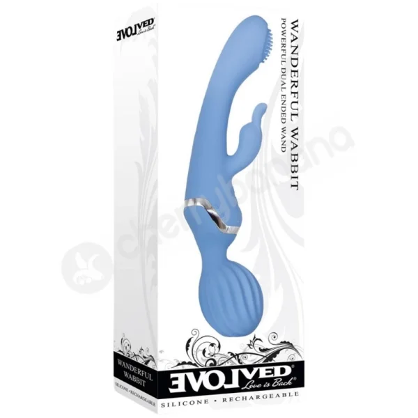 Evolved Wanderful Wabbit 3 in 1 Blue Vibrator With G-Spot & Clitoral Stimulation Rabbit & Wand