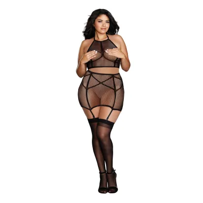 Bralette Garter Skirt Queen Black