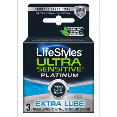 Lifestyles Ultra Sensitive Platinum Extra Lube 3pk