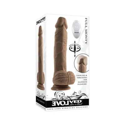 Vibrating Dildos Evolved Full Monty Rechargeable Remote controlled Thrusting Twirling 9 In Silicone Dildo Dark