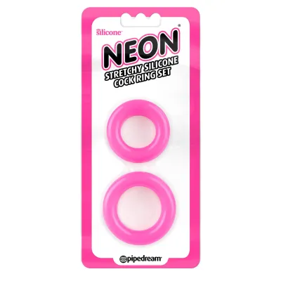 Neon Stretchy Silicone Cock Ring Set Pink