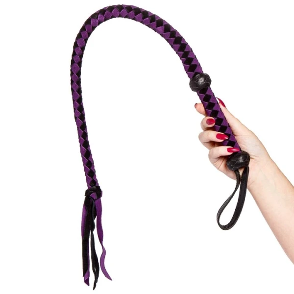 Bondara Luxe Harlequin Suede Purple & Black Bull Whip – 31 Inch
