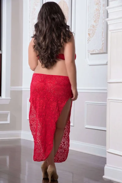 2 Pc. Shoulder-Baring Laced Night Dress - Red  Cherry - Queen Size — image 4 of 4