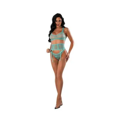 Women s Lingerie Magic Silk Soft Petals Bralette Waist Cincher And Panty Set Aqua S m