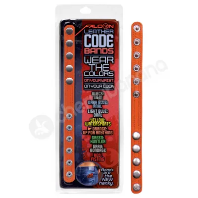 Falcon Leather Code Band Orange Cock Ring