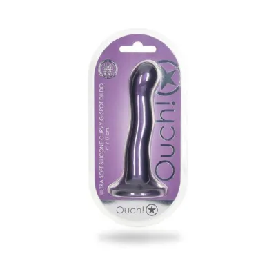 Realistic Dildos Shots Ouch Ultra Soft Silicone 7 In Curvy G spot Dildo Metallic Purple