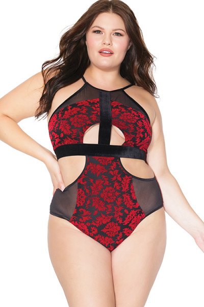 Coquette Love Note Damask & Mesh Teddy