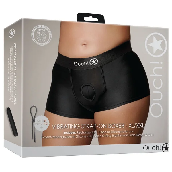 Ouch! Black Vibrating Strap-on Boxer