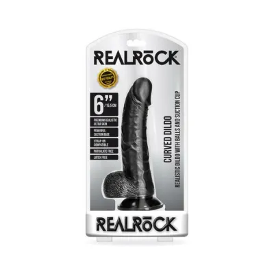 Realrock Curved Realistic Dildo With Balls And Suction Cup 6 In Dark