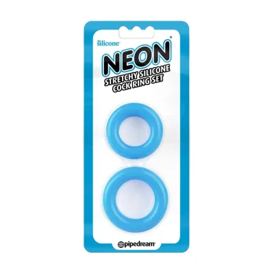 Neon Stretchy Silicone Cock Ring Set Blue