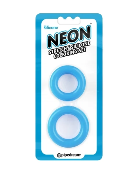 Neon Stretchy Silicone Cock Ring Set - Blue