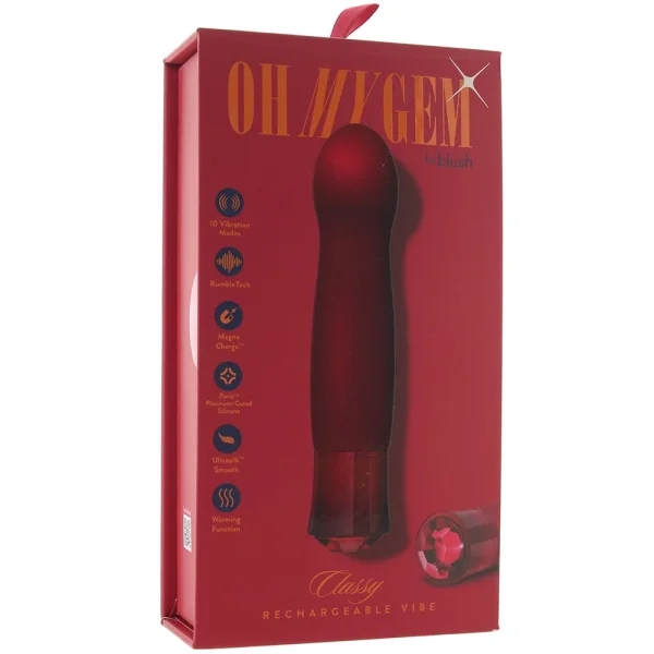 Oh My Gem Classy Rechargeable Silicone Warming G-Spot Vibrator By Blush - Garnet Red