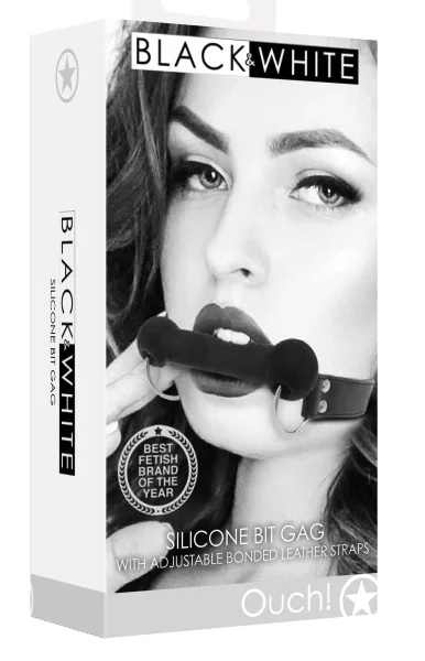 Silicone Bit Gag With Adjustable Bonded Leather  Straps - Black