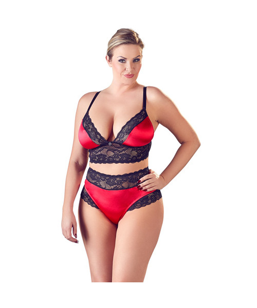 Satin Bra Set With Lace - XL