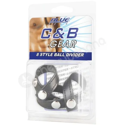 C B Gear 8 Style Ball Divider Black Faux Leather Cockring