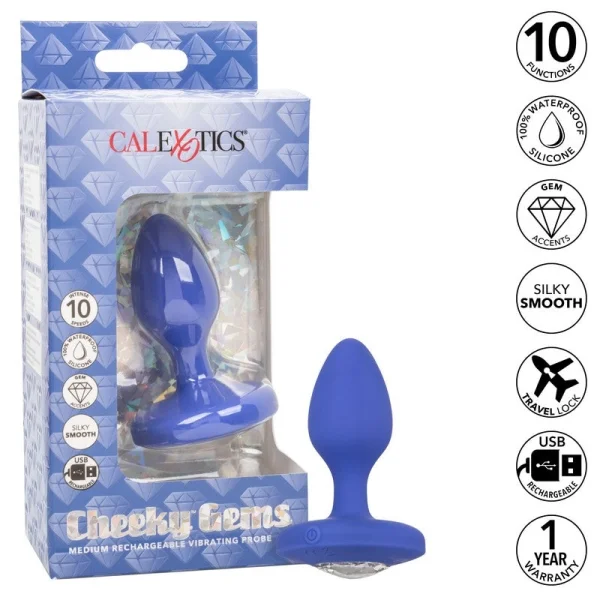 Cheeky Gems Silicone Rechargeable Vibrating Medium Anal Probe By CalExotics - Pink